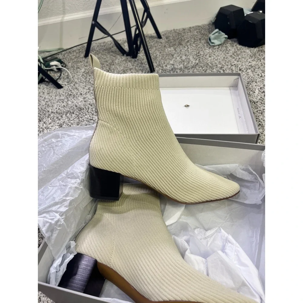 Everlane The Glove‎ Boot Bone ReKnit Ribbed Sock Ankle Bootie Women Size 7 NEW